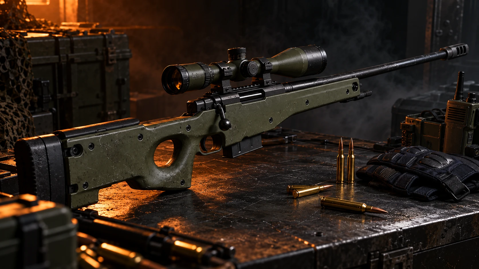 AWP clássica sob iluminação laranja